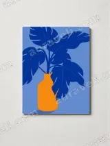 Blue Monstera in Orange Vase Canvas Wall Art for Living Room Decor – вид 3