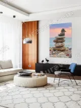 Stacked Stones Beach Sunset Canvas Wall Art for Home Decor – вид 5
