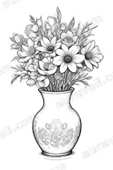 Floral Bouquet in Vase Line Art Canvas Wall framed for modern home decor
