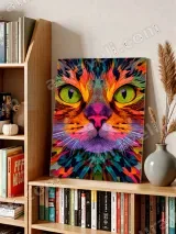 Colorful Abstract Cat Canvas Wall Art for Living Room Home Decor – вид 4