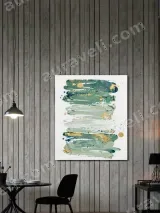 Abstract Textured Teal & Gold Brushstrokes Canvas Wall Art for Living Room Home Decor – view 2