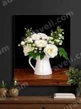 White Floral Bouquet Canvas Wall Art for Living Room Home Decor