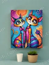 Colorful Whimsical Cats Canvas Wall Art for Living Room Home Decor
