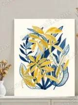 Yellow & Blue Botanical Leaves Canvas Wall Art for Living Room Home Decor – view 3