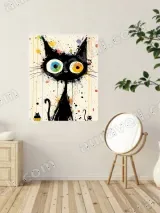 Colorful Cartoon Black Cat Canvas Wall Art for Living Room Home Decor – view 2