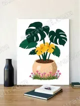 Tropical Potted Monstera & Yellow Flowers Canvas Wall Art for Living Room Home Decor – вид 3