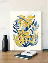Yellow & Blue Botanical Leaves Canvas Wall Art for Living Room Home Decor