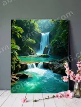 Turquoise Waterfall Rainforest Canvas Wall Art for Living Room Decor – view 3