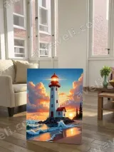 Lighthouse Sunset Beach Ocean Canvas Wall Art for Living Room Home Decor – вид 2