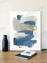 Abstract Blue Gold Textured Canvas Wall Art for Living & Bedroom Home Decor