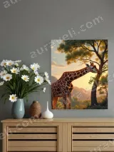 Giraffe Eating Leaves Canvas Wall Art Sunset Safari Home Decor – view 2