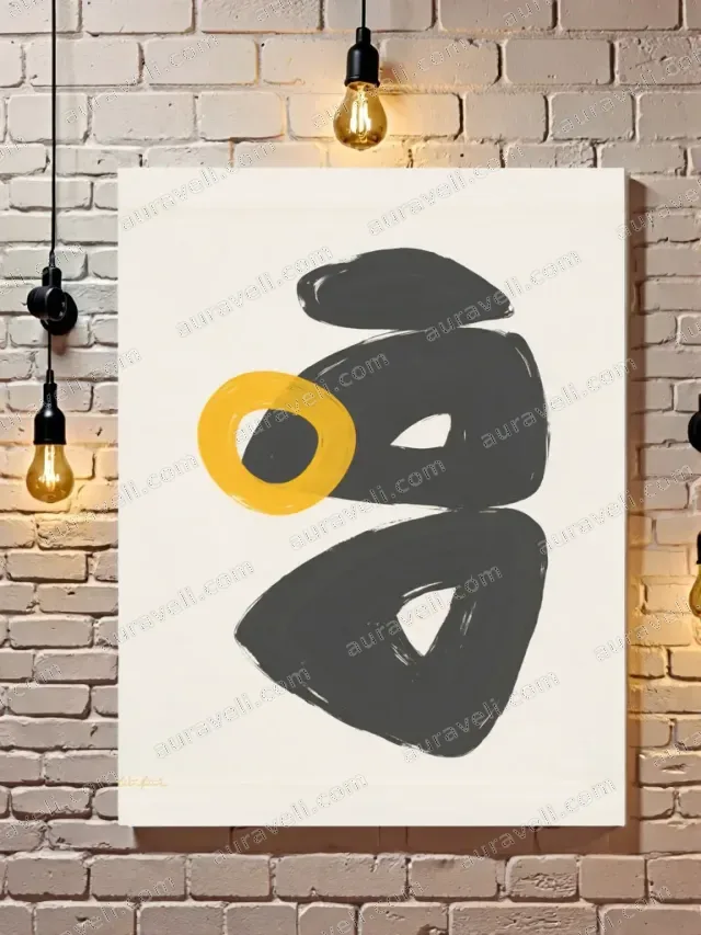 Abstract Black & Yellow Circle Canvas Wall Art for Living Room Home Decor — art print