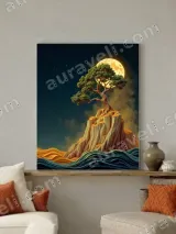 Moonlit Tree on Cliff Canvas Wall Art, Fantasy Night Sky Home Decor for Living Room – вид 3