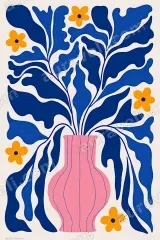 Abstract Floral Pink Vase Wall Art for Living Room framed modern home decor