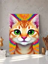 Psychedelic Rainbow Cat Canvas Wall Art for Living Room Bedroom Decor
