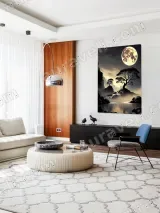 Zen Moonlit Tree & Waterfall Landscape Canvas Wall Art for Home Decor – view 5