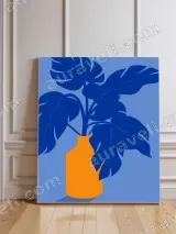 Blue Monstera in Orange Vase Canvas Wall Art for Living Room Decor