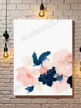 Blush & Navy Floral Canvas Wall Art for Bedroom Living Room Home Decor