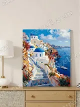 Colorful Santorini Blue Dome Coastal Canvas Wall Art for Home Decor – view 4