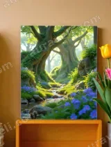 Enchanted Forest Stream with Blue Flowers Canvas Wall Art for Home Decor – вид 2