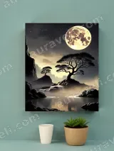 Zen Moonlit Tree & Waterfall Landscape Canvas Wall Art for Home Decor – view 2