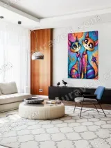 Colorful Whimsical Cats Canvas Wall Art for Living Room Home Decor – вид 5