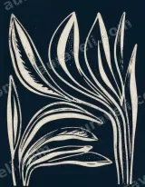 Botanical Leaf Linocut Canvas Wall Art for Living Room framed modern home decor