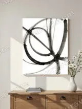 Abstract Black Ink Brushstroke Canvas Wall Art for Home Decor – view 2