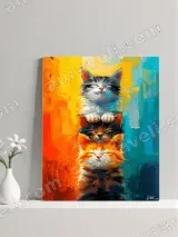 Cute Stacked Kittens Colorful Abstract Canvas Wall Art for Home Decor – view 3