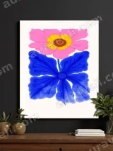 Bold Pink Blue Floral Canvas Wall Art for Living Room Bedroom Home Decor