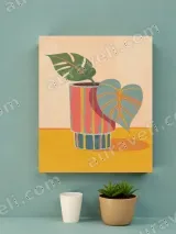 Monstera & Heart Leaf Potted Canvas Wall Art for Living Room Decor