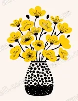 Yellow Floral in Polka Dot Vase Canvas Wall Art framed for modern home decor
