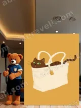 Cute Cat in Tote Bag Canvas Wall Art for Living Room Home Decor