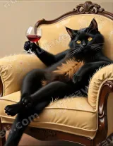 Whimsical Black Cat with Wine Glass Canvas Wall Art for Living Room Decor wall art print