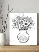 Floral Bouquet in Vase Line Art Canvas Wall Art for Home Decor