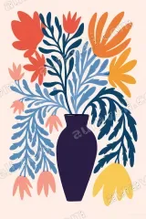 Abstract Floral Vase Canvas Wall Art for Living Room framed modern home decor