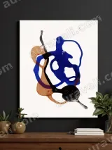 Abstract Blue & Orange Shapes Canvas Wall Art for Living Room Home Decor