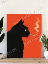 Black Cat Smoking Canvas Wall Art for Living Room Home Decor