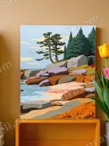 Coastal Beach Rock & Pine Canvas Wall Art for Living Room Home Decor – view 2