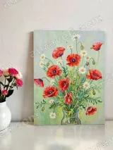 Vibrant Poppy Daisy Floral Canvas Wall Art for Living Room Home Decor