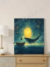 Fantasy Whale Girl Boat Moon Night Canvas Wall Art for Living Room Bedroom Home Decor – view 4