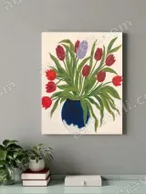 Tulips in Blue Vase Floral Canvas Wall Art for Home Decor