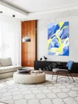 Abstract Blue Yellow Swirl Canvas Wall Art for Living Room Home Decor – view 5
