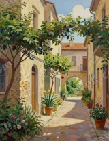 Mediterranean Alley Garden Canvas Wall Art for Living Room Home Decor wall art print