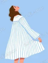 Minimalist Woman in Striped Dress Canvas Wall Art for Bedroom Home Decor wall art print