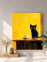 Black Cat & Coffee Cup Oil Painting Canvas Wall Art for Home Decor – view 4