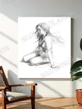 Seated Girl Sketch Canvas Wall Art for Living Room Bedroom Home Decor – вид 3
