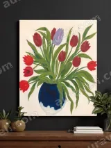Tulips in Blue Vase Floral Canvas Wall Art for Home Decor – вид 3