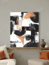 Abstract Geometric Black Orange Canvas Wall Art for Living Room Decor – view 3