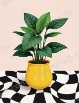Botanical Plant Yellow Pot Checkerboard Canvas Wall Art for Home Decor wall art print
